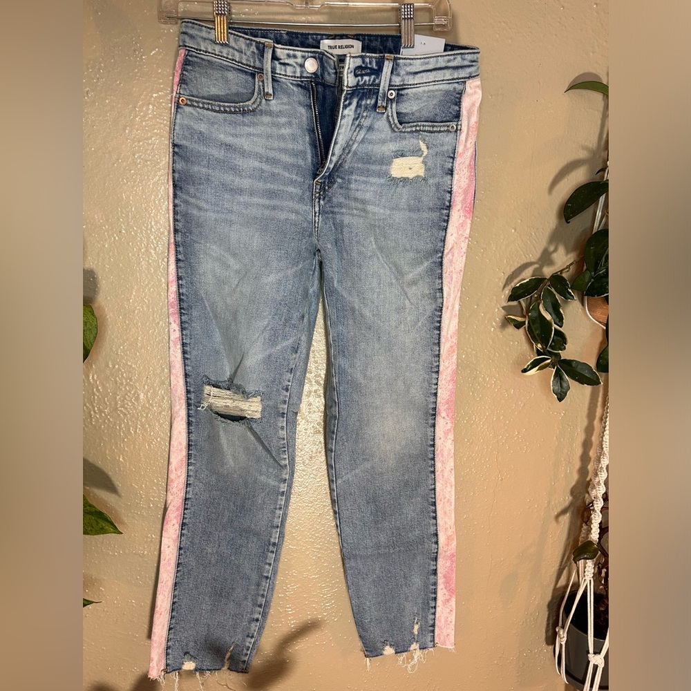 NWT True Religion Jeans STARR with pink stripe